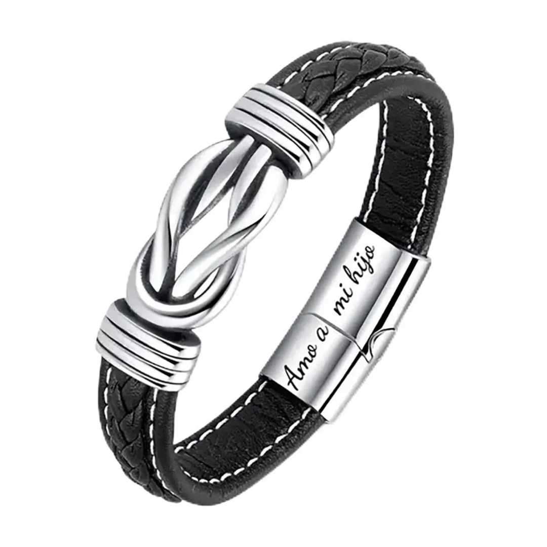 Pulsera de cuero genuino con símbolo de infinito para hombres, regalo para hijo o nieto