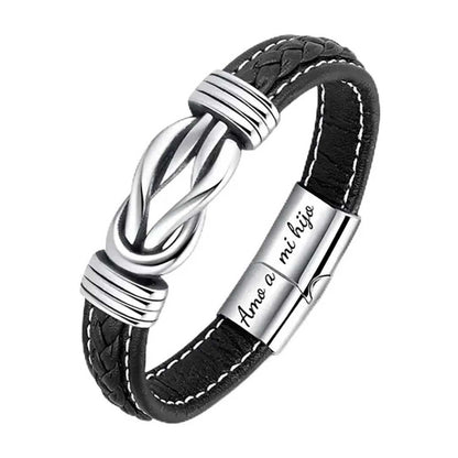 Pulsera de cuero genuino con símbolo de infinito para hombres, regalo para hijo o nieto